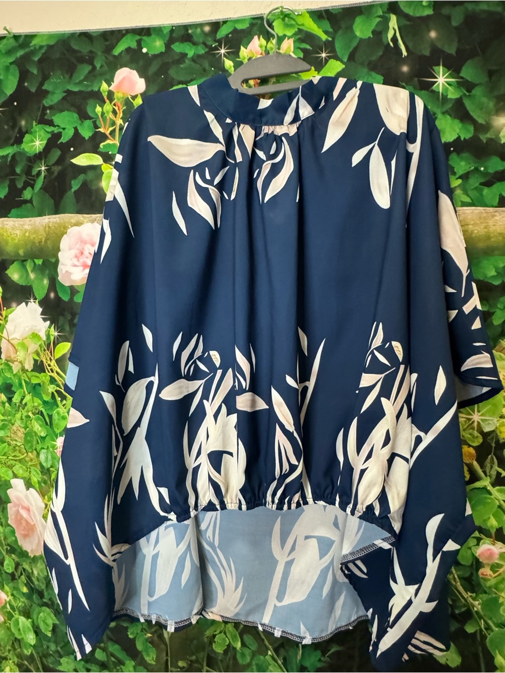 Navy Floral Long-Sleeve Women's Blouse